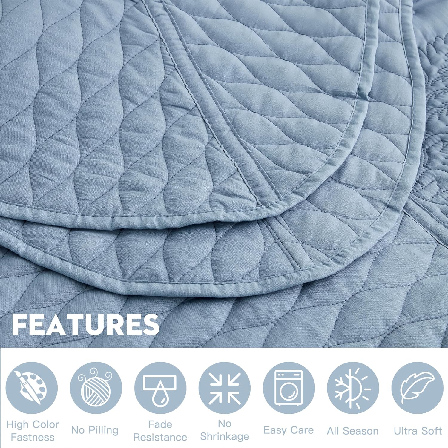 DaisyHuang Botanical Bedspread Set - Leaves Pattern Reversible 4 Piece Ashley Blue