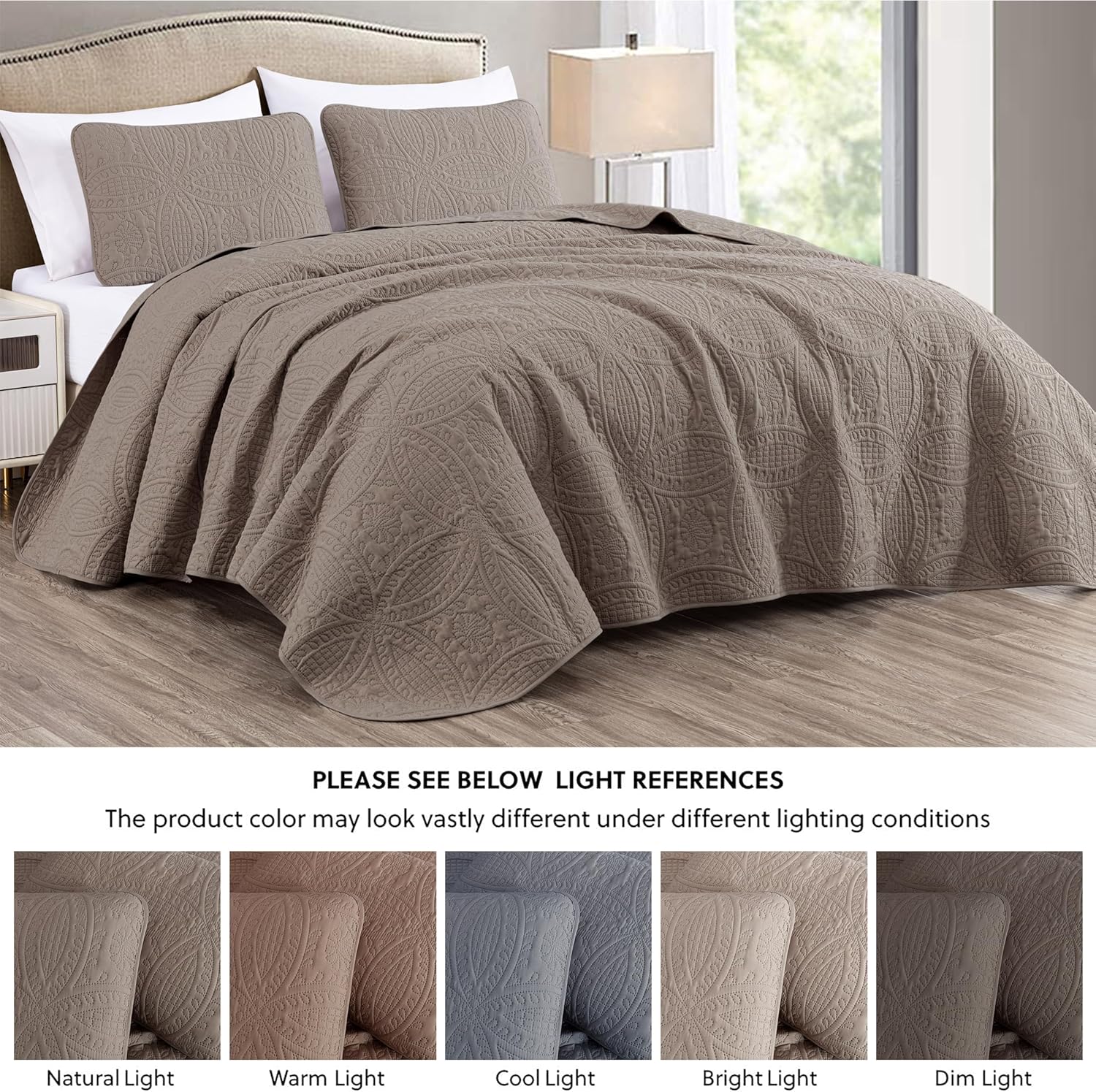 Chezmoi Austin 3-Piece Bedspread Set Queen Taupe