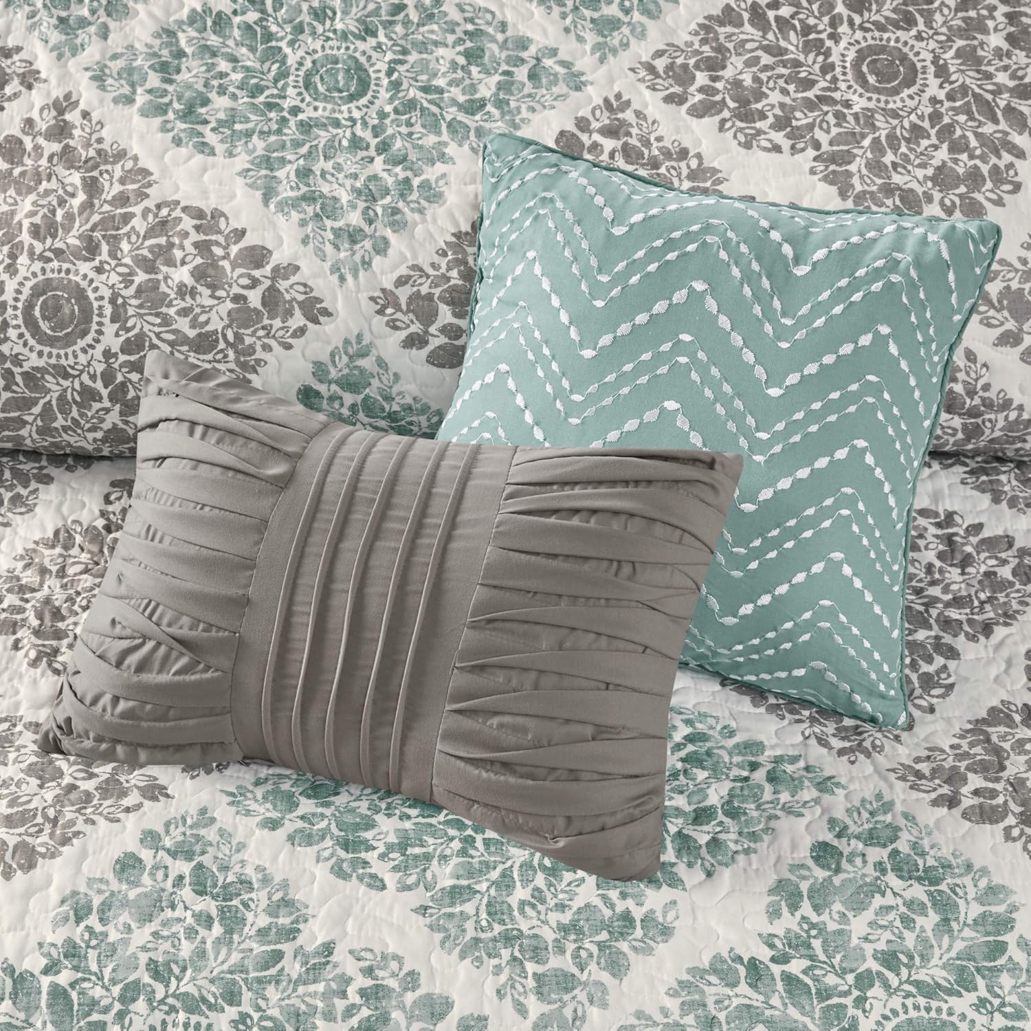 Madison Park Claire Quilt Coverlet Set - 6 Piece Diamond Aqua Pattern KingCal King