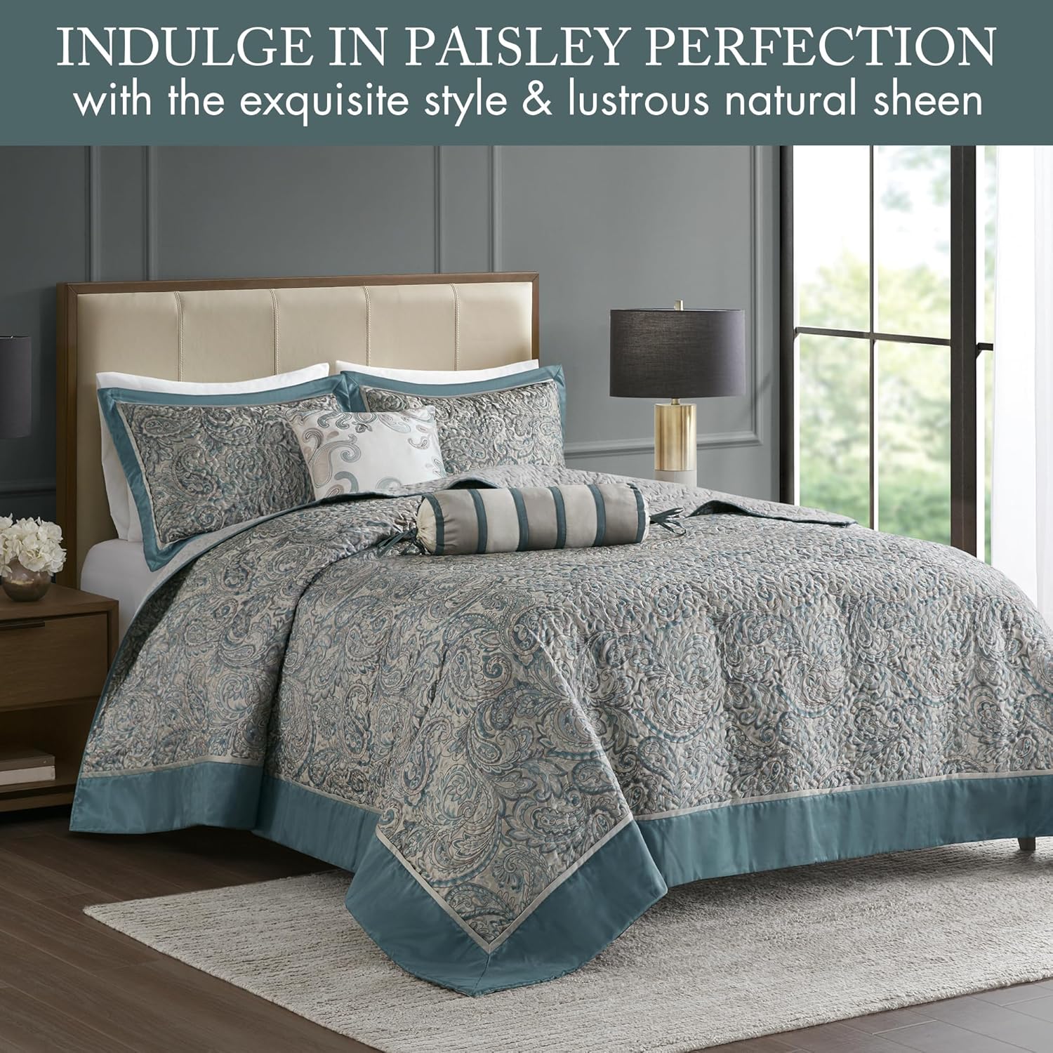 Madison Park Aubrey Reversible Quilted Bedspread Set Teal 5 Piece