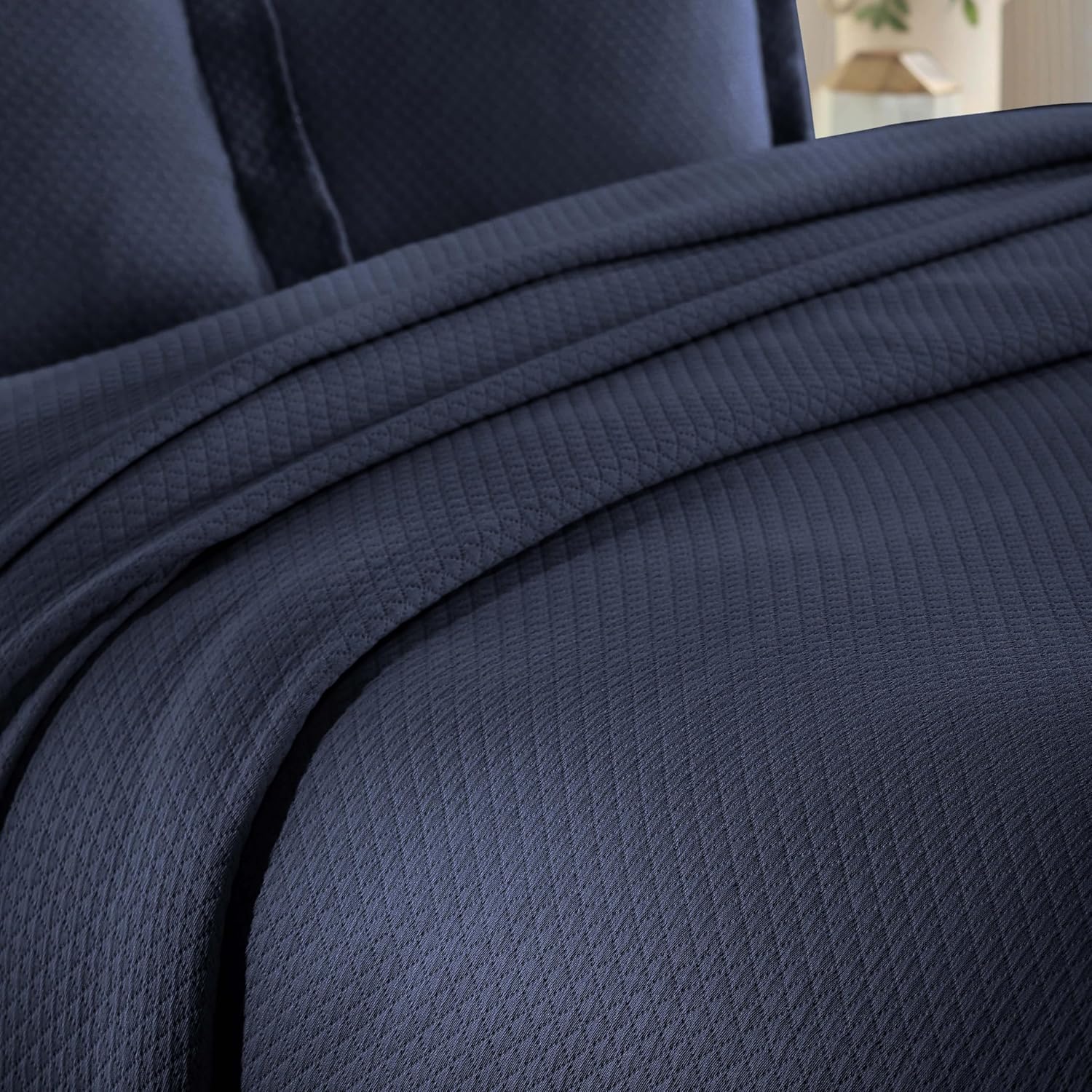 Superior Solitaire Cotton Bedspread Set Twin Navy Blue