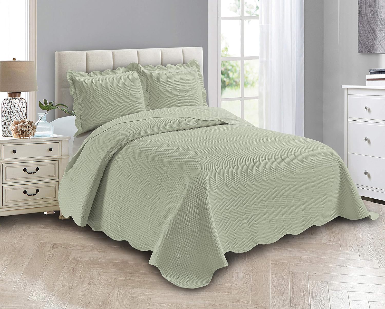 Linen Plus Luxury Oversized Coverlet Set Light Green