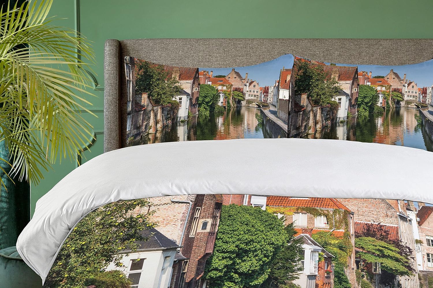 Ambesonne Twin Duvet Cover Set with Pillow Sham Bruges Canal Print