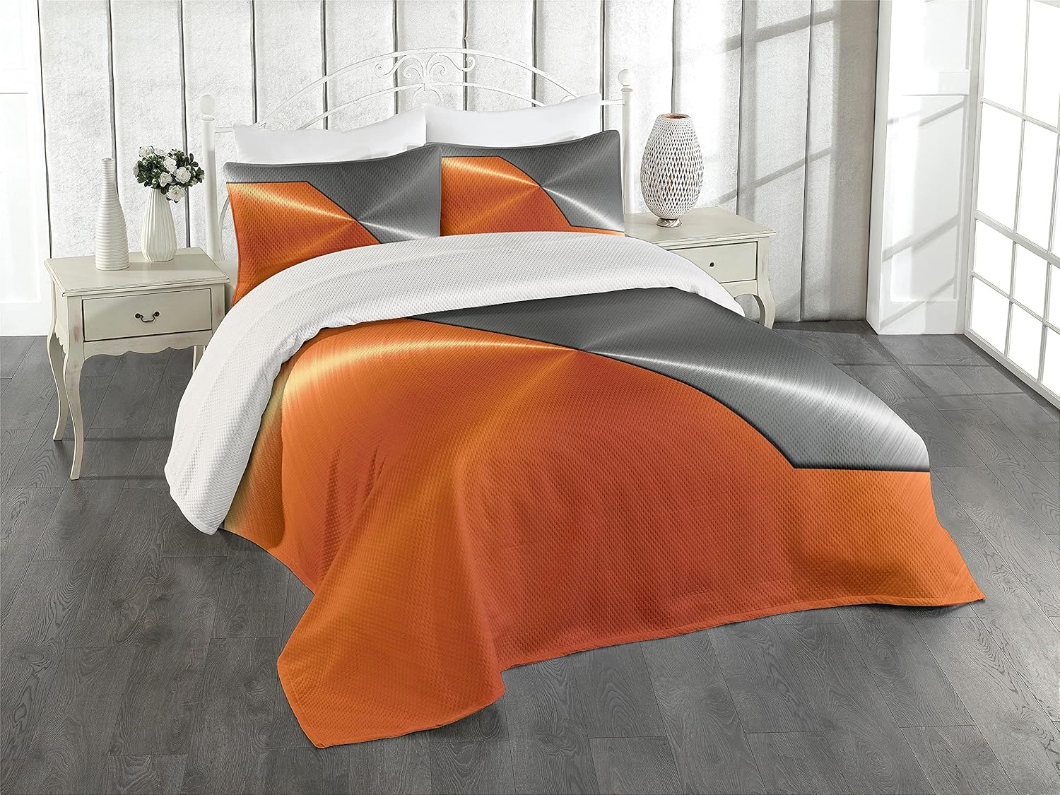 Ambesonne Orange Grey Coverlet Set King Size 3 Piece
