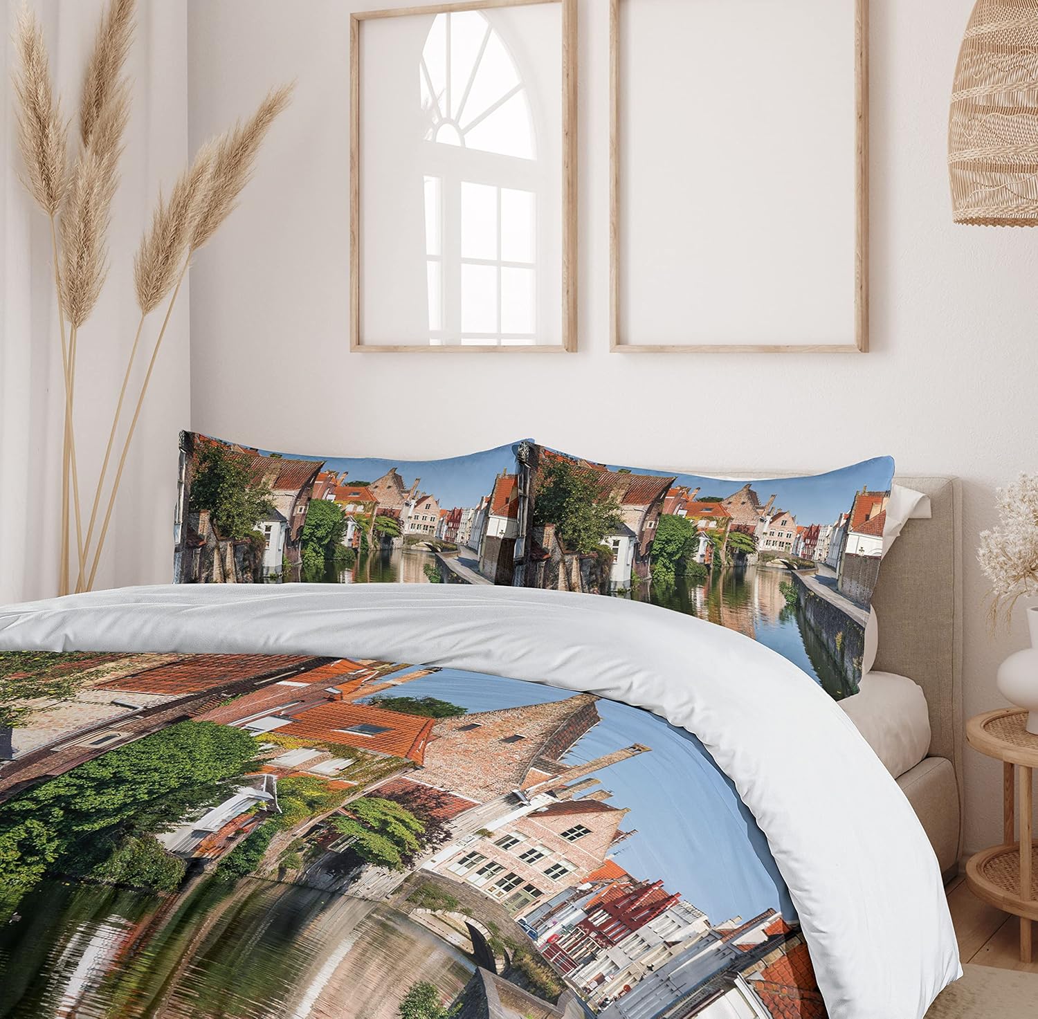 Ambesonne Twin Duvet Cover Set with Pillow Sham Bruges Canal Print