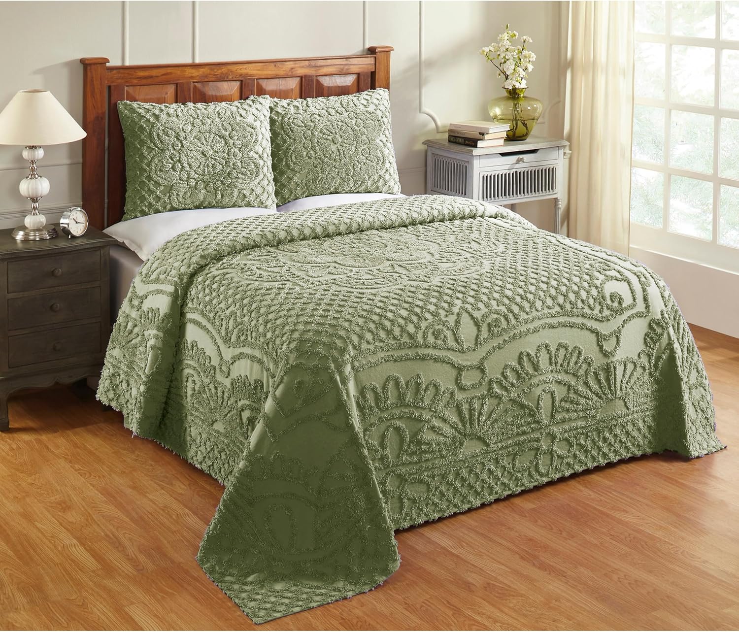 Better Trends Chenille Bedspread Set Sage Green