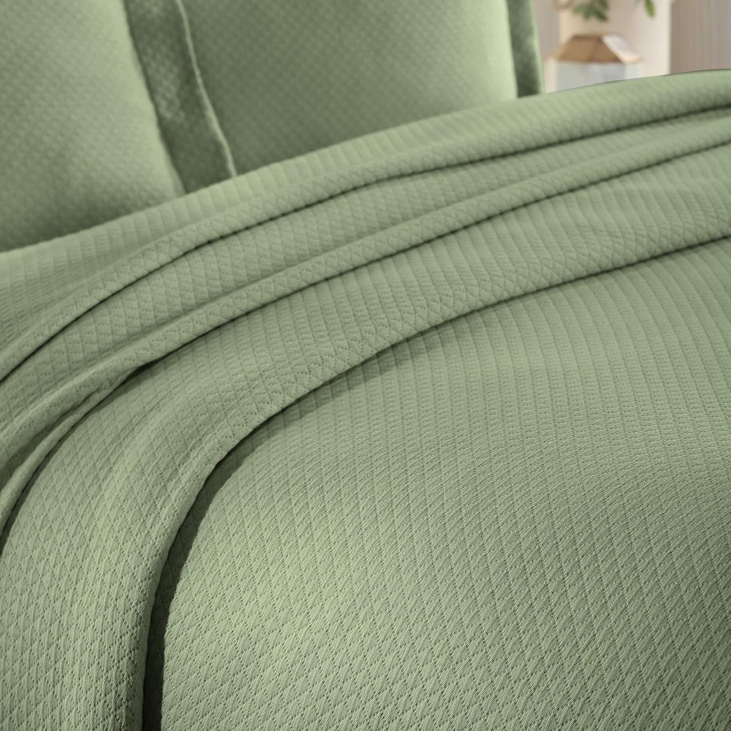 Superior Oversized Bedspread Set Diamond Solitaire Design Twin Sage