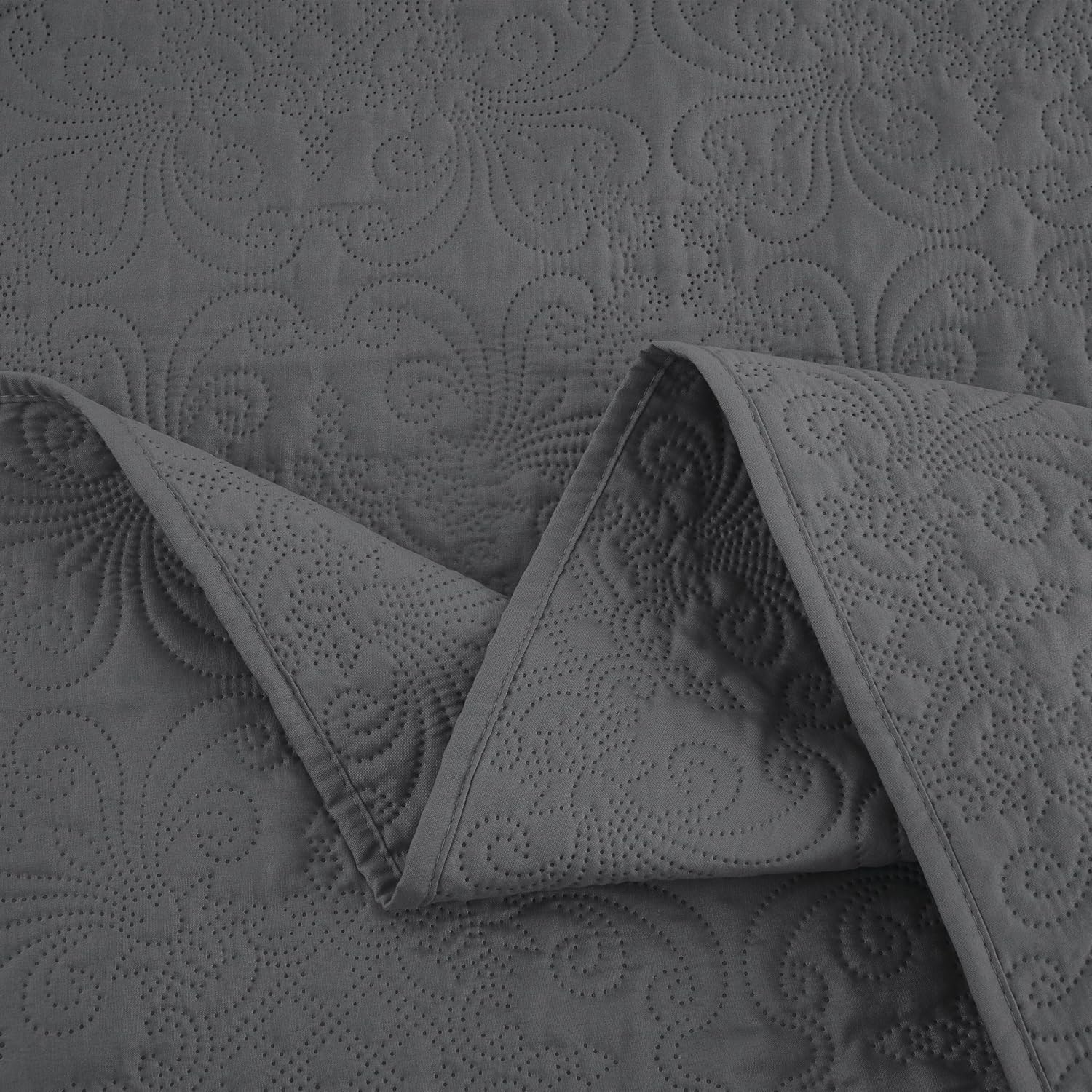 Chezmoi Collection Luca 3-Piece Bedspread Set Queen Size Charcoal