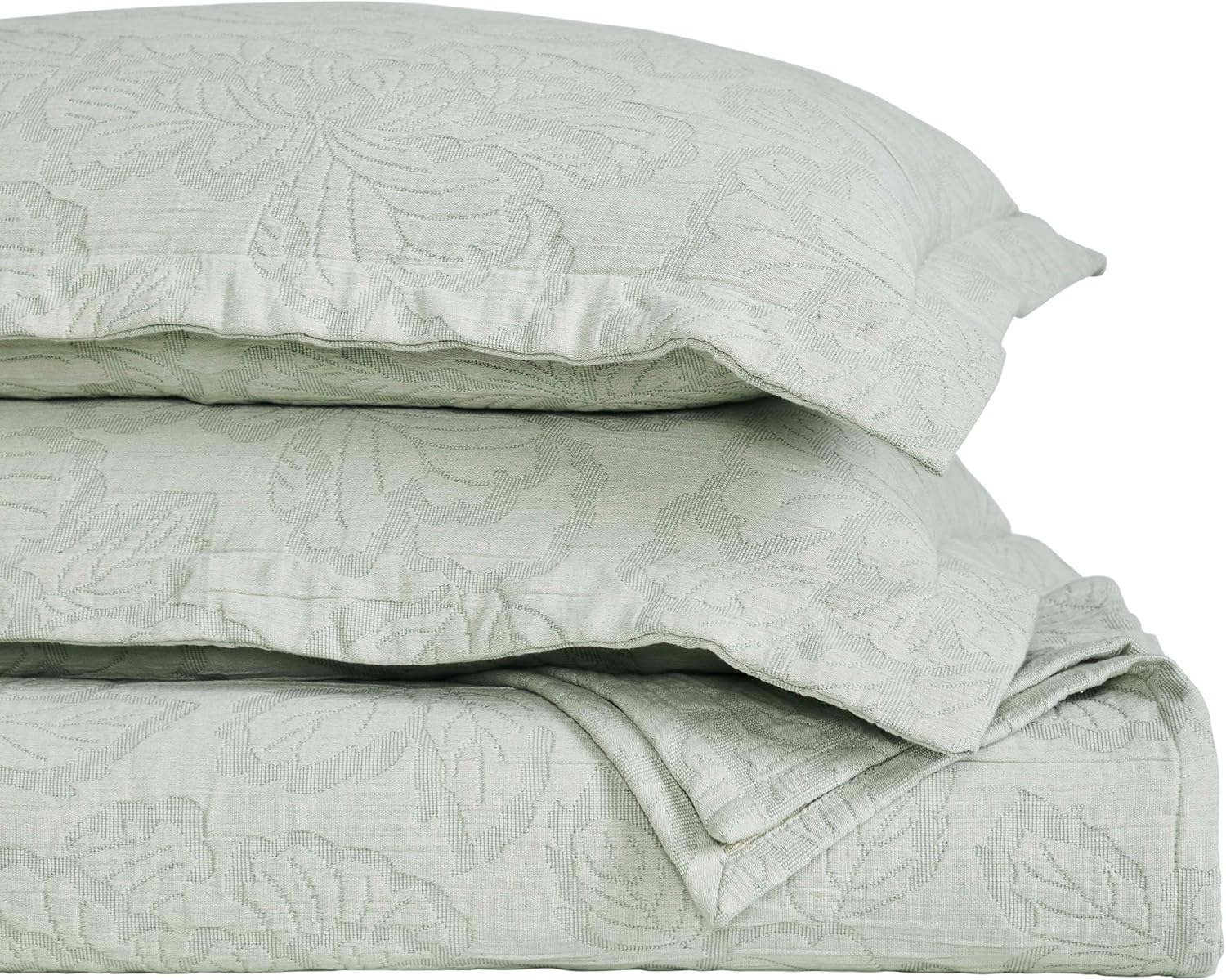 Superior 3 Piece Cotton Bedspread Set Hibiscus Collection Sage