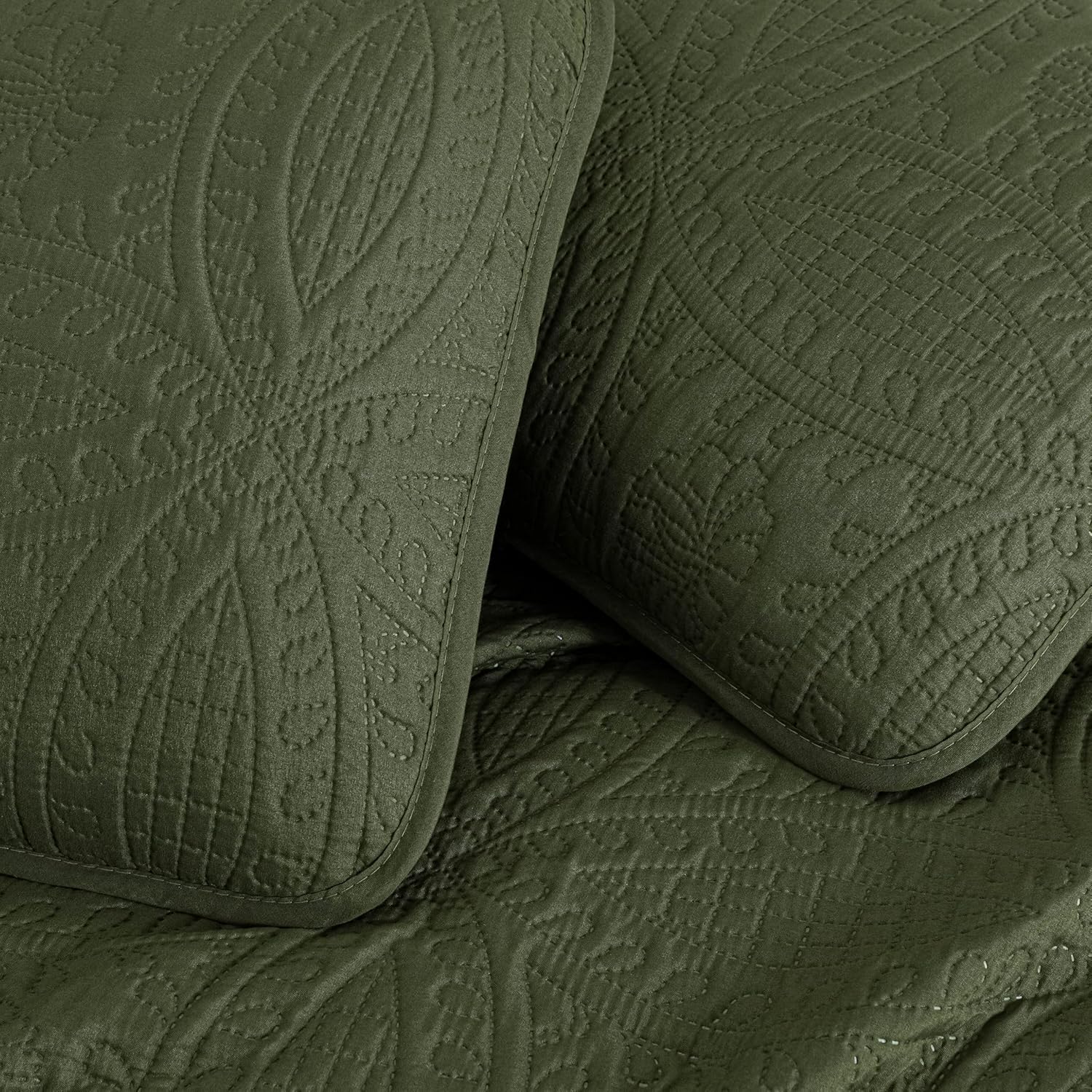 Chezmoi Austin 3-Piece Oversized Bedspread Set King Cypress Green 1