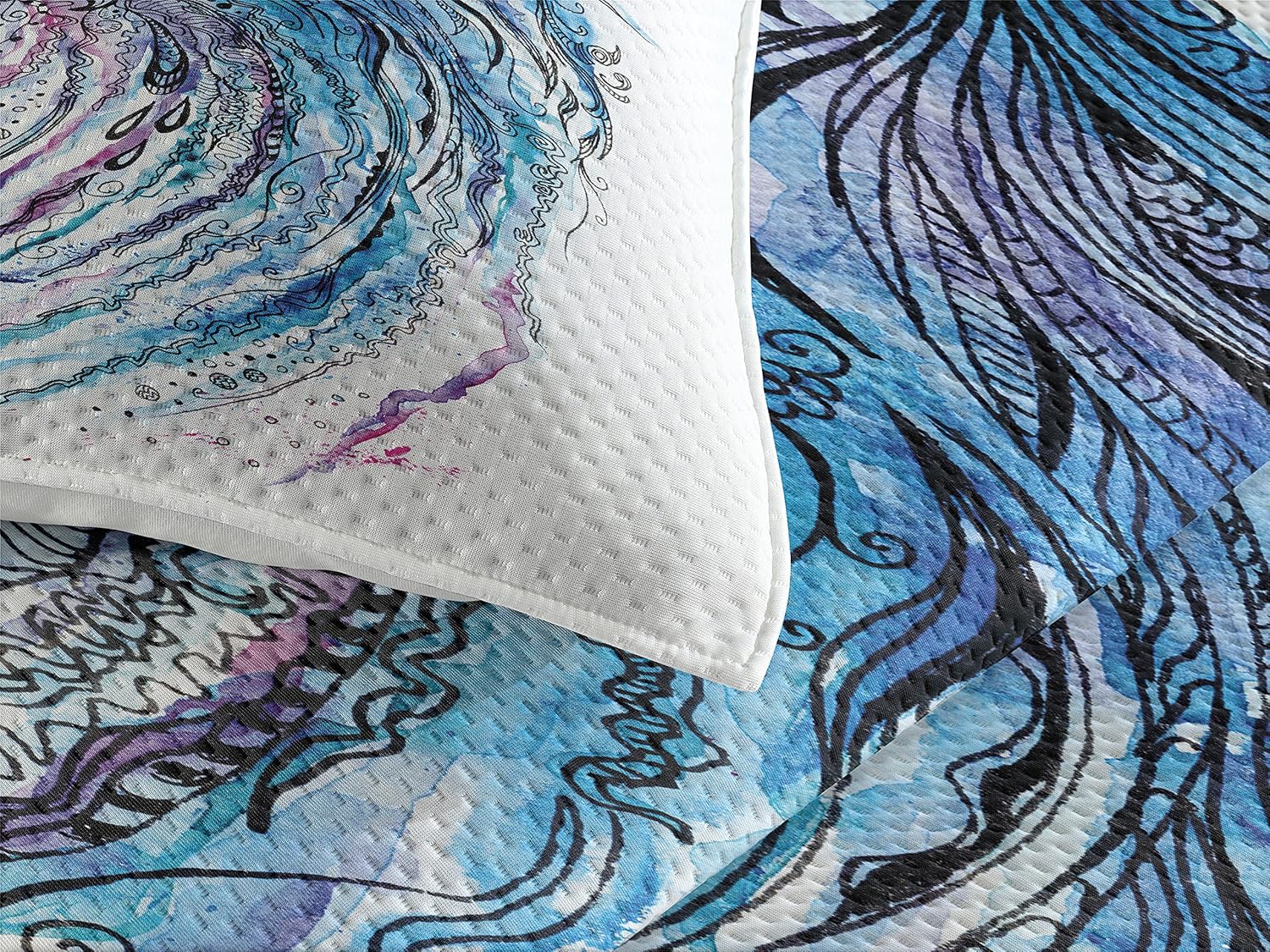 Ambesonne Jellyfish Coverlet Set King Size Blue Purple White