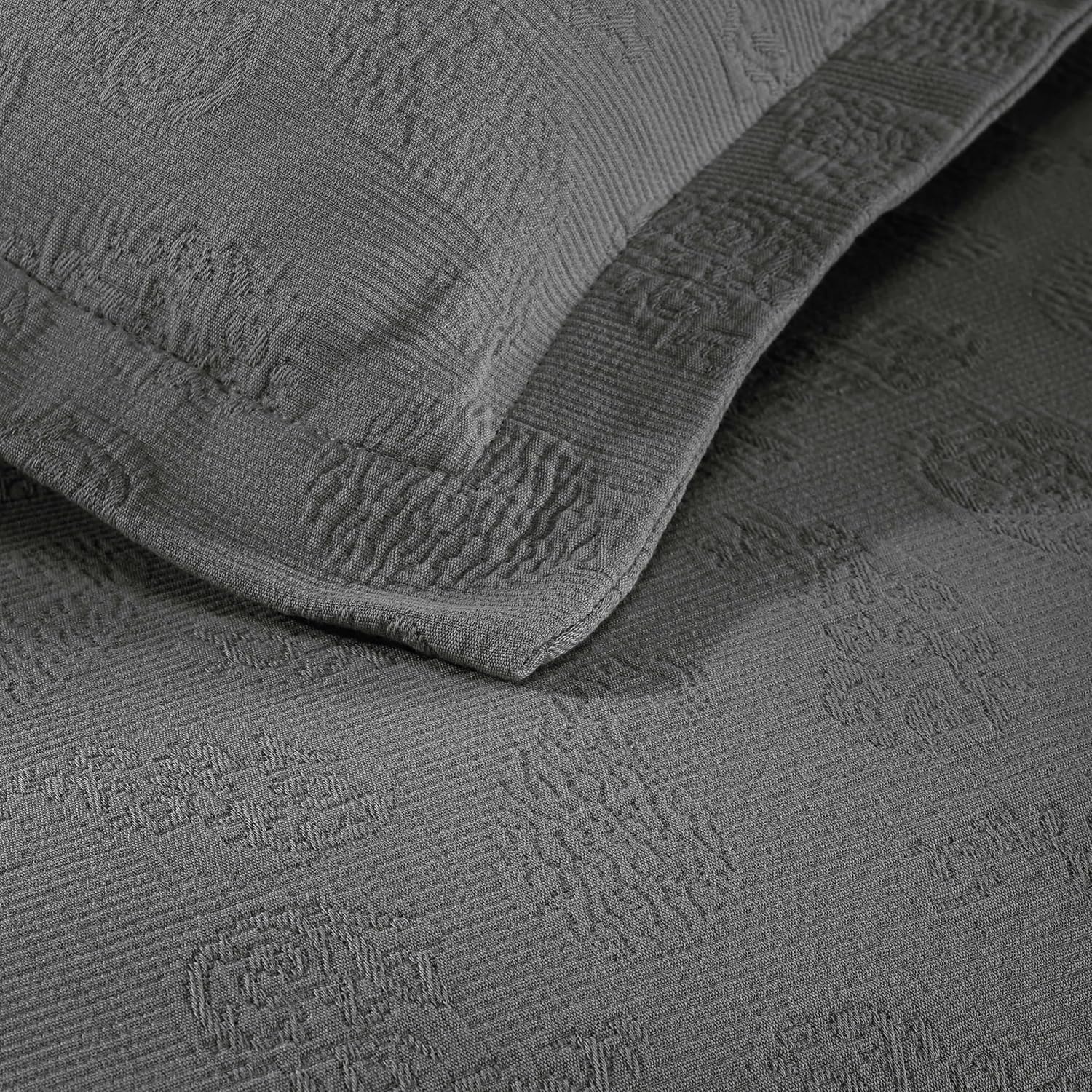 Superior Paisley 3 Piece Cotton Bedspread Set - Queen Size Grey