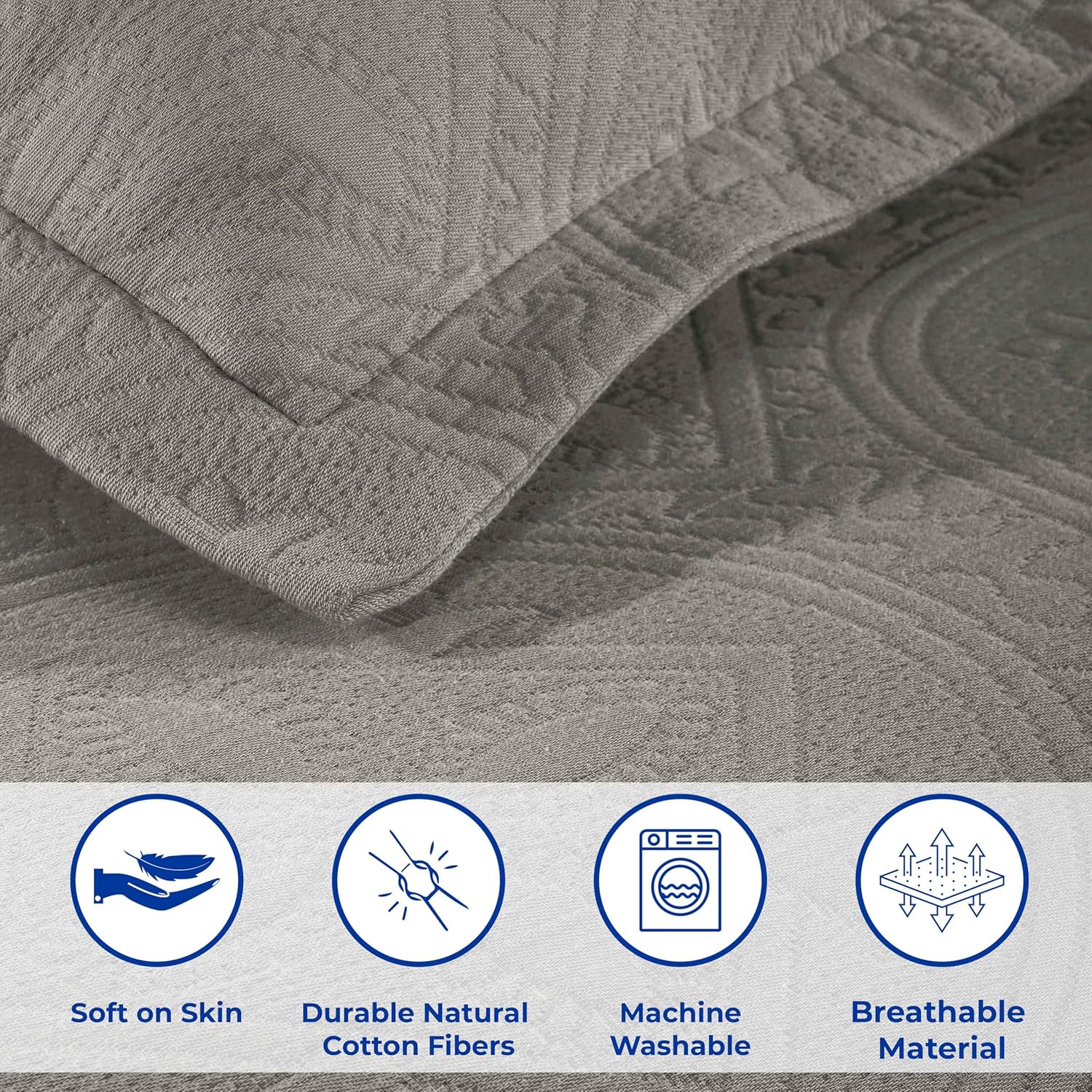Superior 2 Piece Celtic Circles Cotton Bedspread Set - Twin Charcoal 1