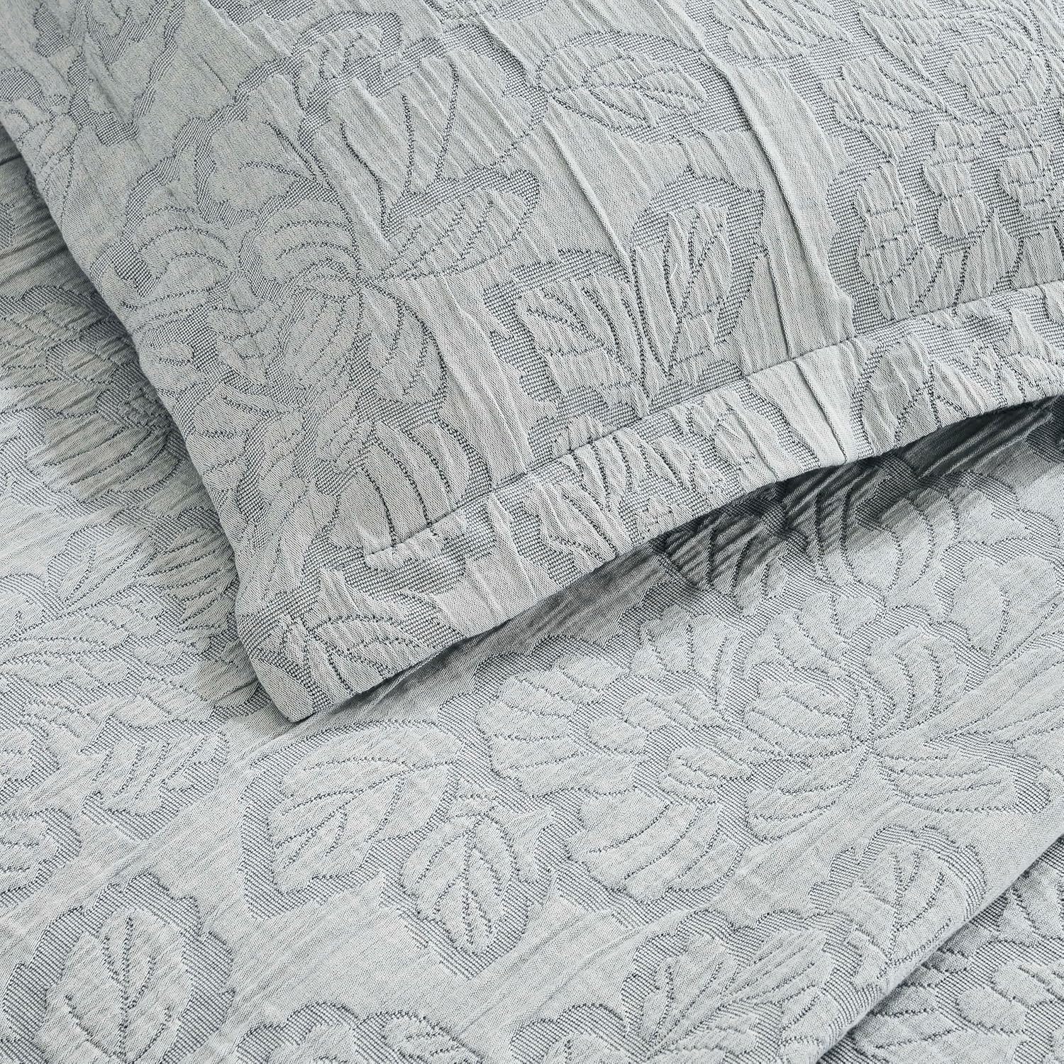 Superior 3 Piece Cotton Bedspread Set - Hibiscus Collection California King Grey