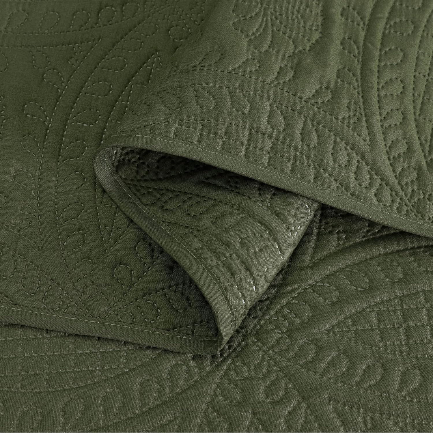 Chezmoi Austin 3-Piece Oversized Bedspread Set King Cypress Green 1