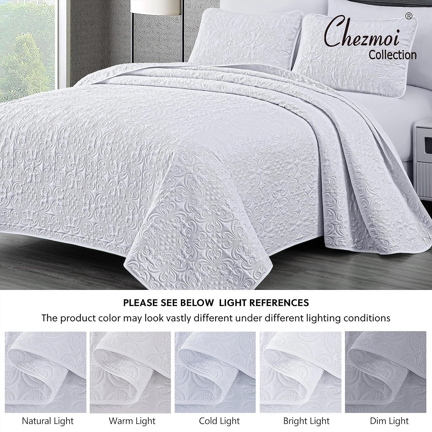Chezmoi Luca 3-Piece Bedspread Set King Size White