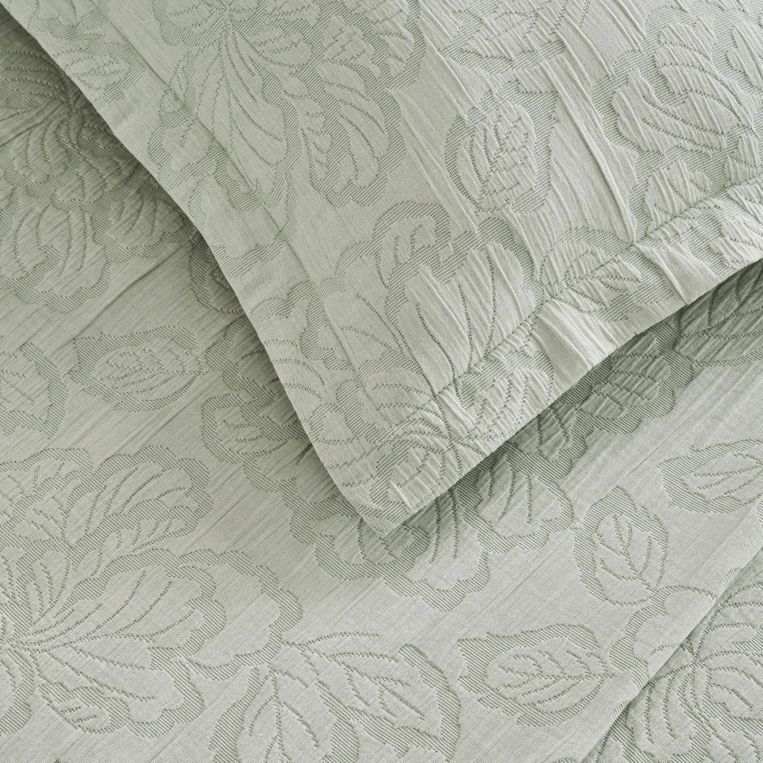 Superior 3 Piece Cotton Bedspread Set Hibiscus Collection Sage