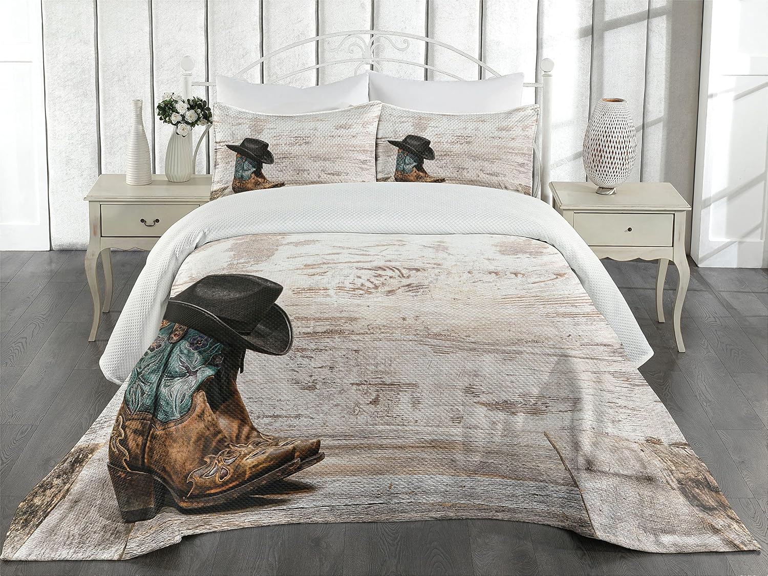 Ambesonne Western Coverlet Set Queen Size Black Brown
