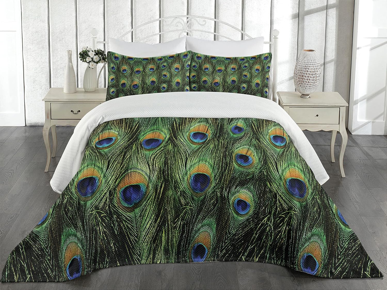 Ambesonne Peacock Coverlet Set 3 Piece King Size
