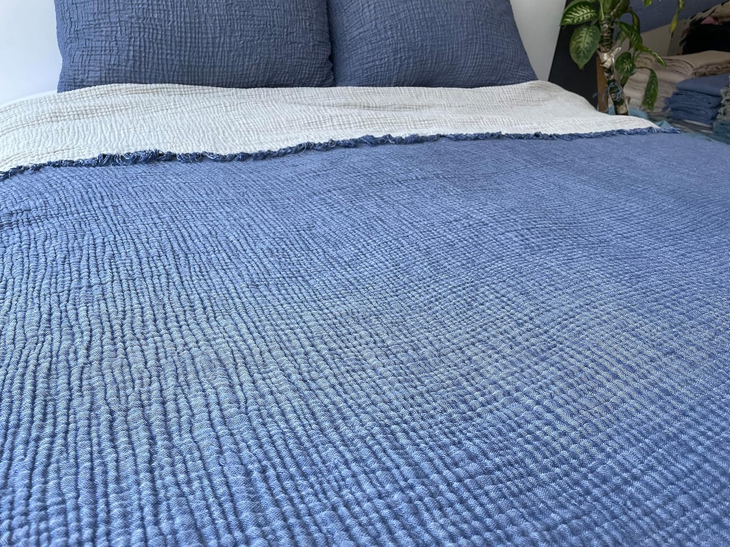 BONPERLA 4 Layer Muslin Blanket Set - Indigo Blue